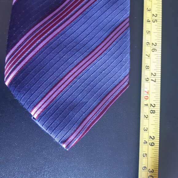 Canali Silk Tie Navy with Mauve & Maroon Diagonal Stripes - Picture 10 of 10